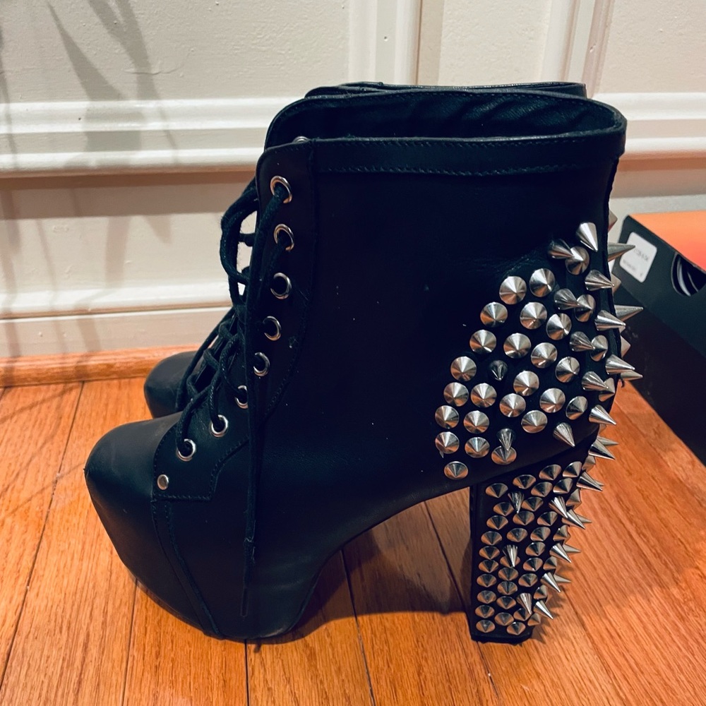 Authentic Jeffery Campbell Black Leather Spiked Hamdmade Havana Last Litas boots